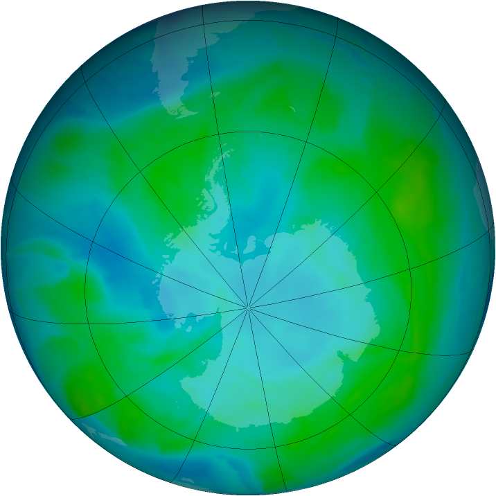Antarctic ozone map for 16 January 2014